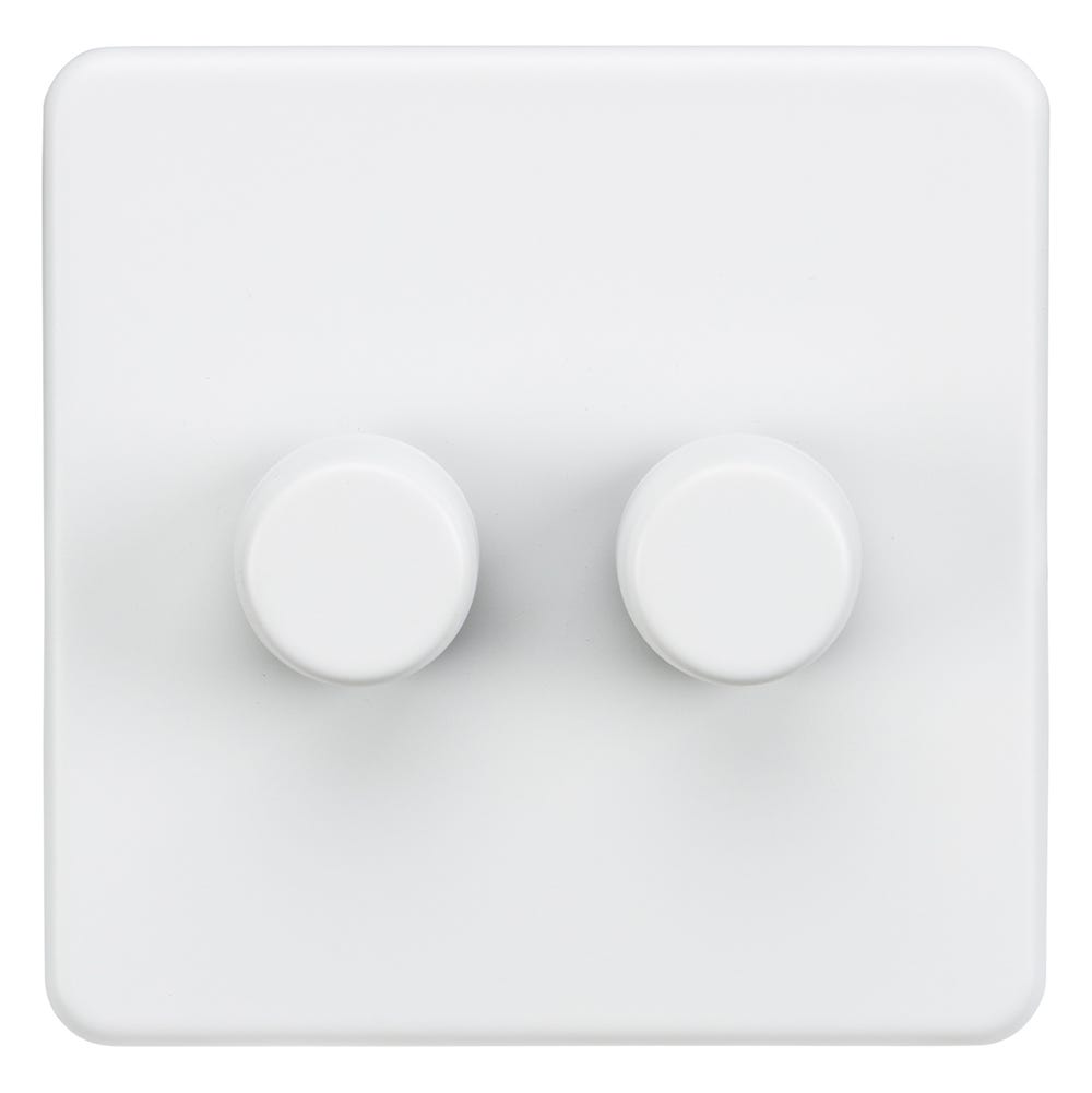 Knightsbridge Screwless 200W 2 Gang 2 Way Intelligent Dimmer Matt White SF2192MW