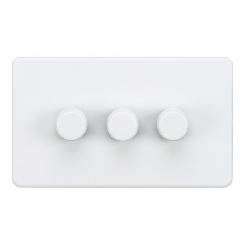 Knightsbridge Screwless 200W 3 Gang 2 Way Intelligent Dimmer Matt White SF2193MW