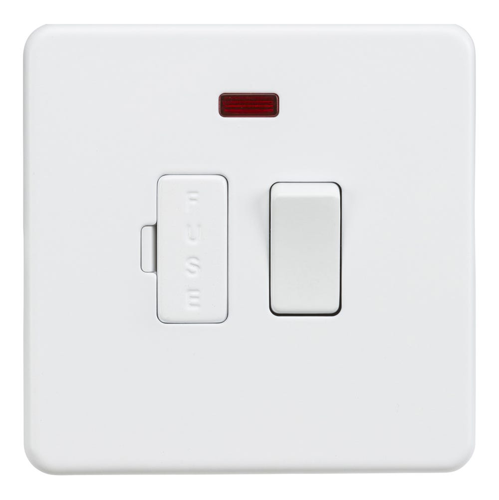 Knightsbridge Screwless 13A Neon Switched Fused Spur Unit Matt White SF6300NMW