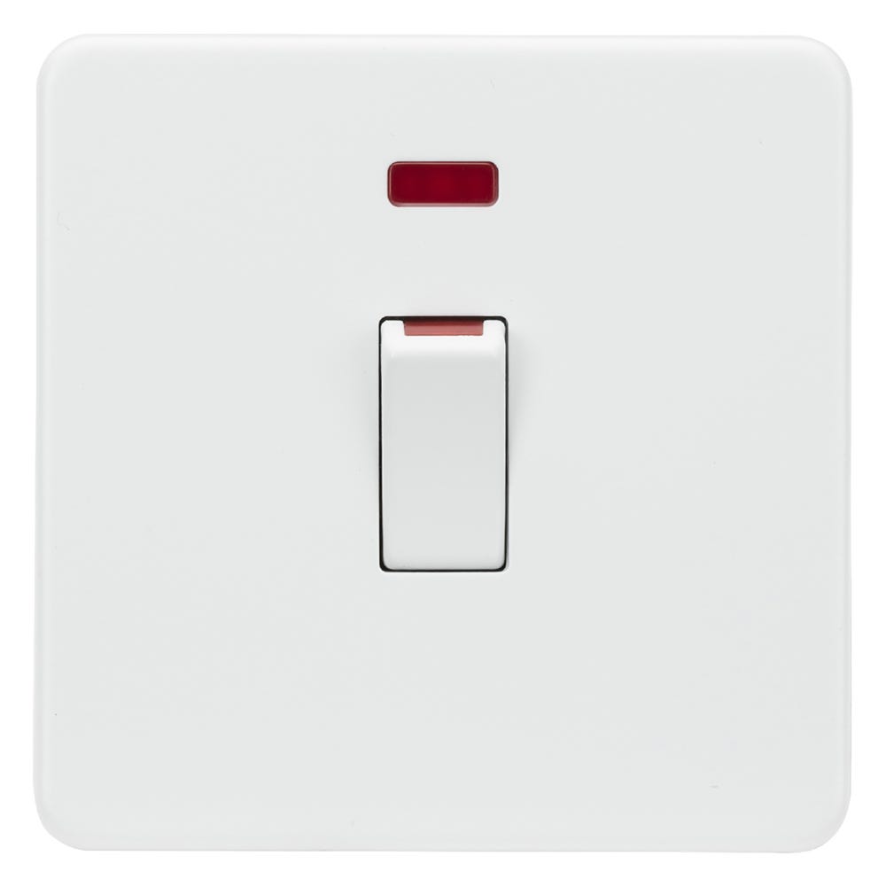 Knightsbridge Screwless 45A DP Neon Switch Matt White SF81MNMW