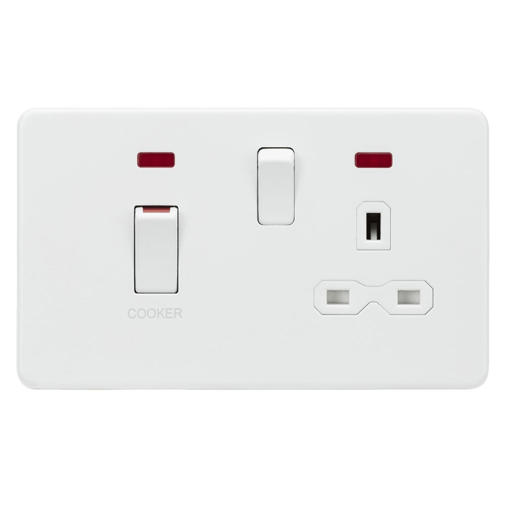 Knightsbridge Screwless 45A DP Cooker Socket Neon Switch Matt White SFR83MNMW