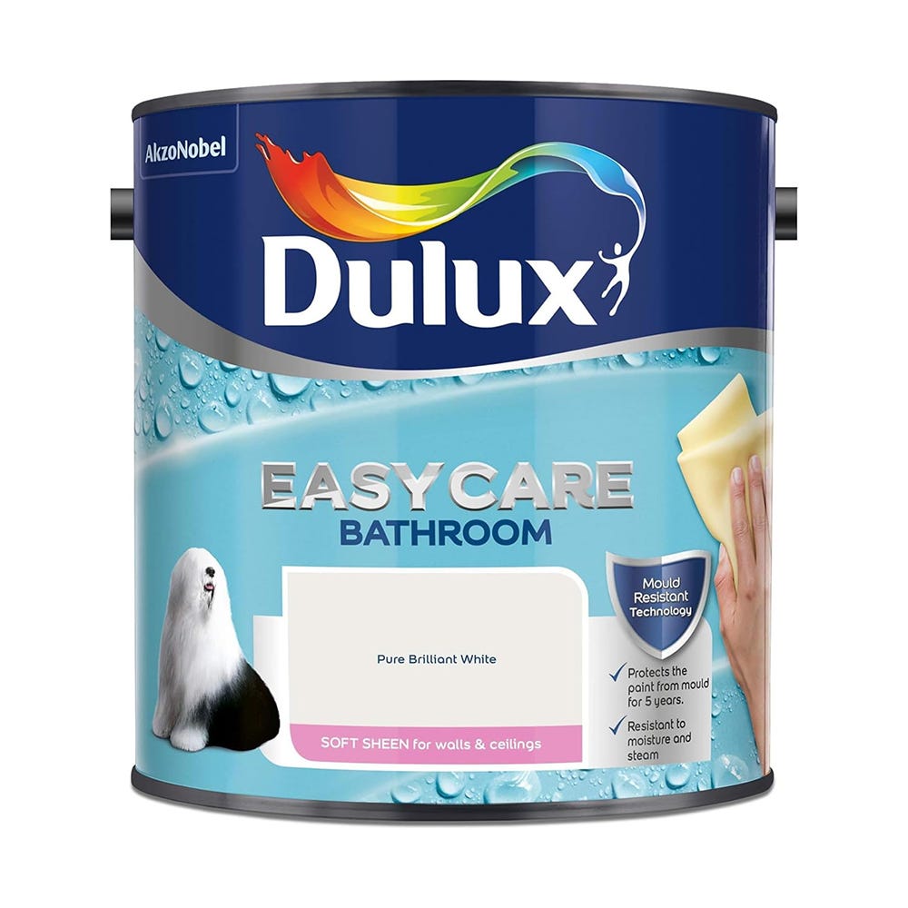 Dulux Easycare Bathroom Paint Soft Sheen Pure Brilliant White 2.5L