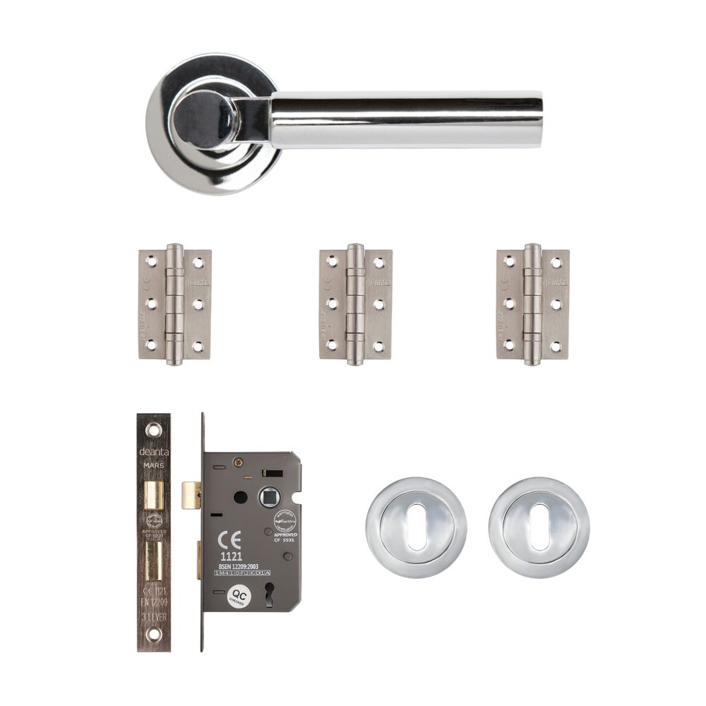 Deanta Arcadia Mortice Door Handle Kit Polished Chrome