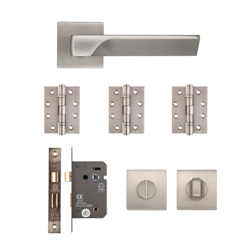 Deanta Athens Bathroom Door Handle Kit Certifire Satin Nickel