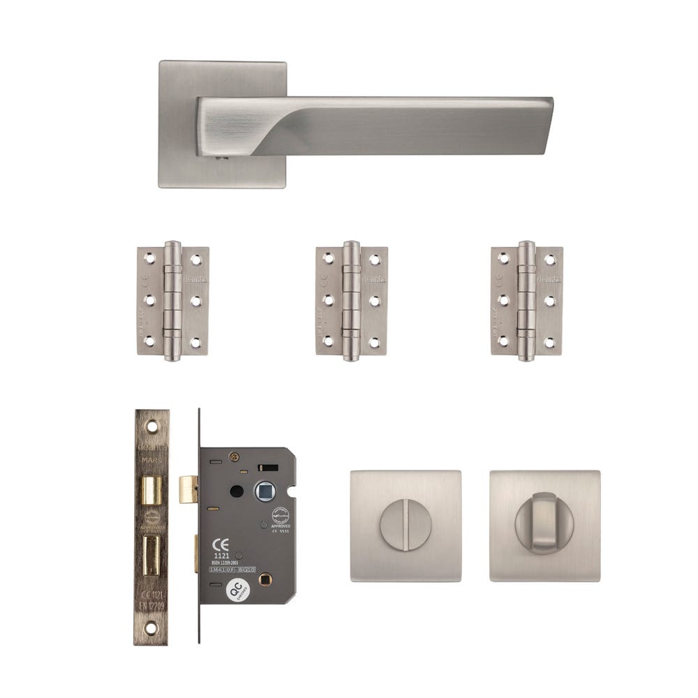 Deanta Athens Bathroom Door Handle Kit Satin Nickel