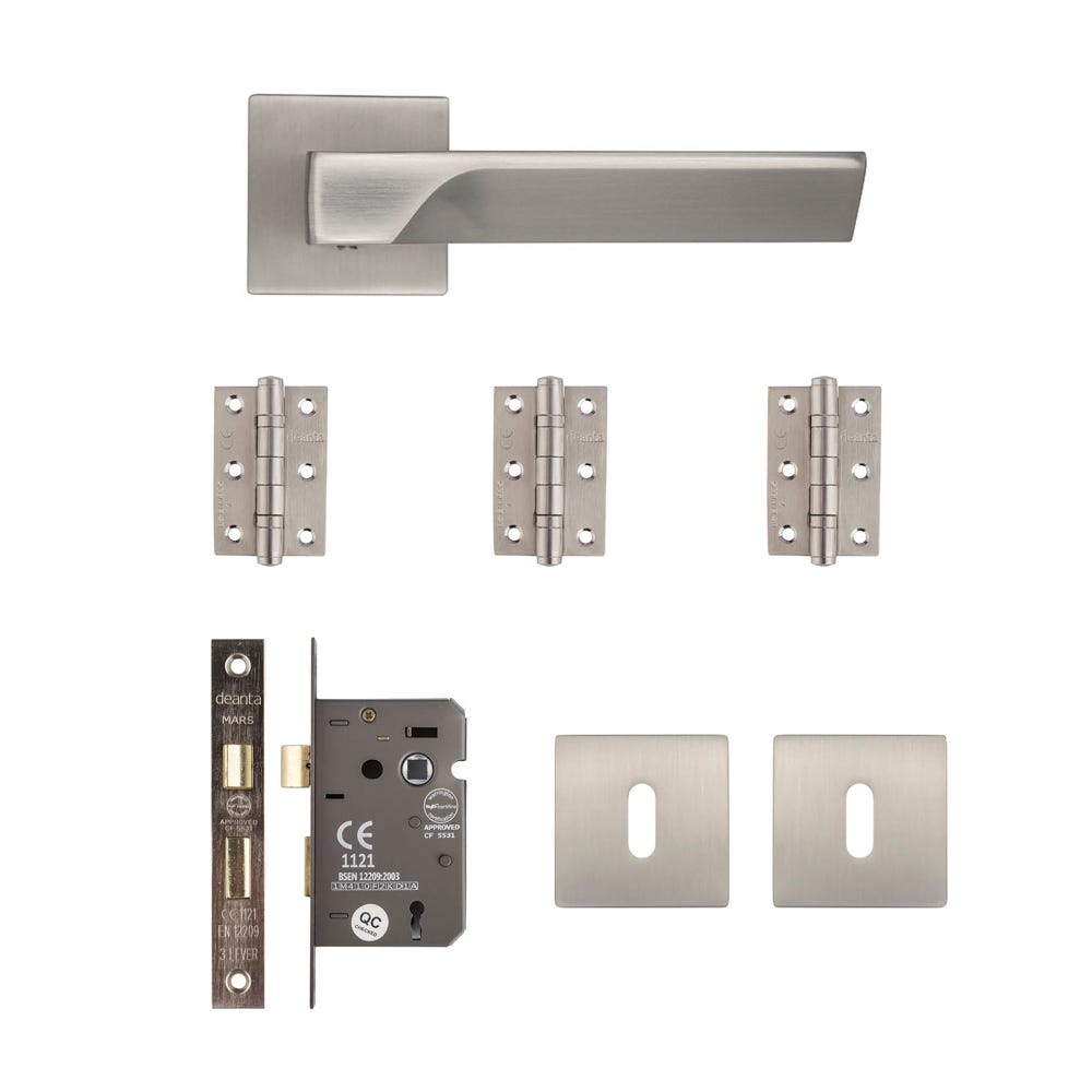Deanta Athens Mortice Door Handle Kit Satin Nickel