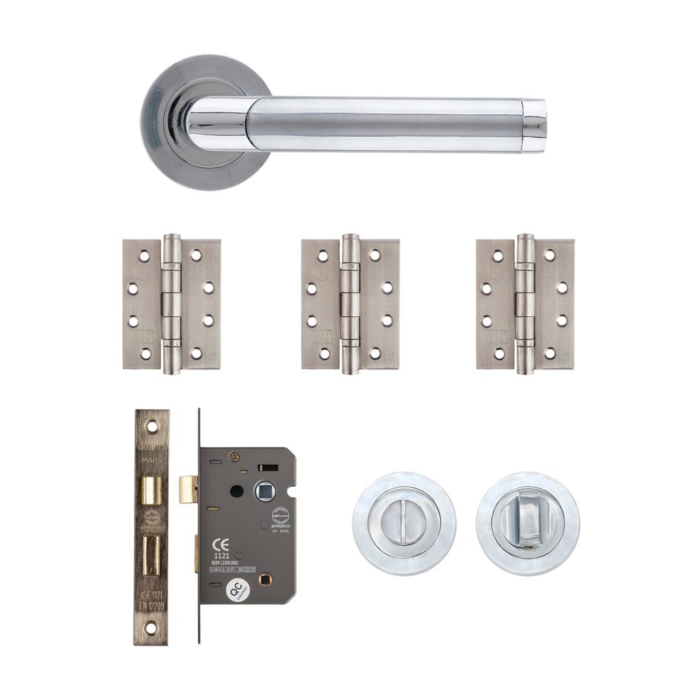 Deanta Augustus Bathroom Door Handle Kit Certifire Matt & Polished Chrome