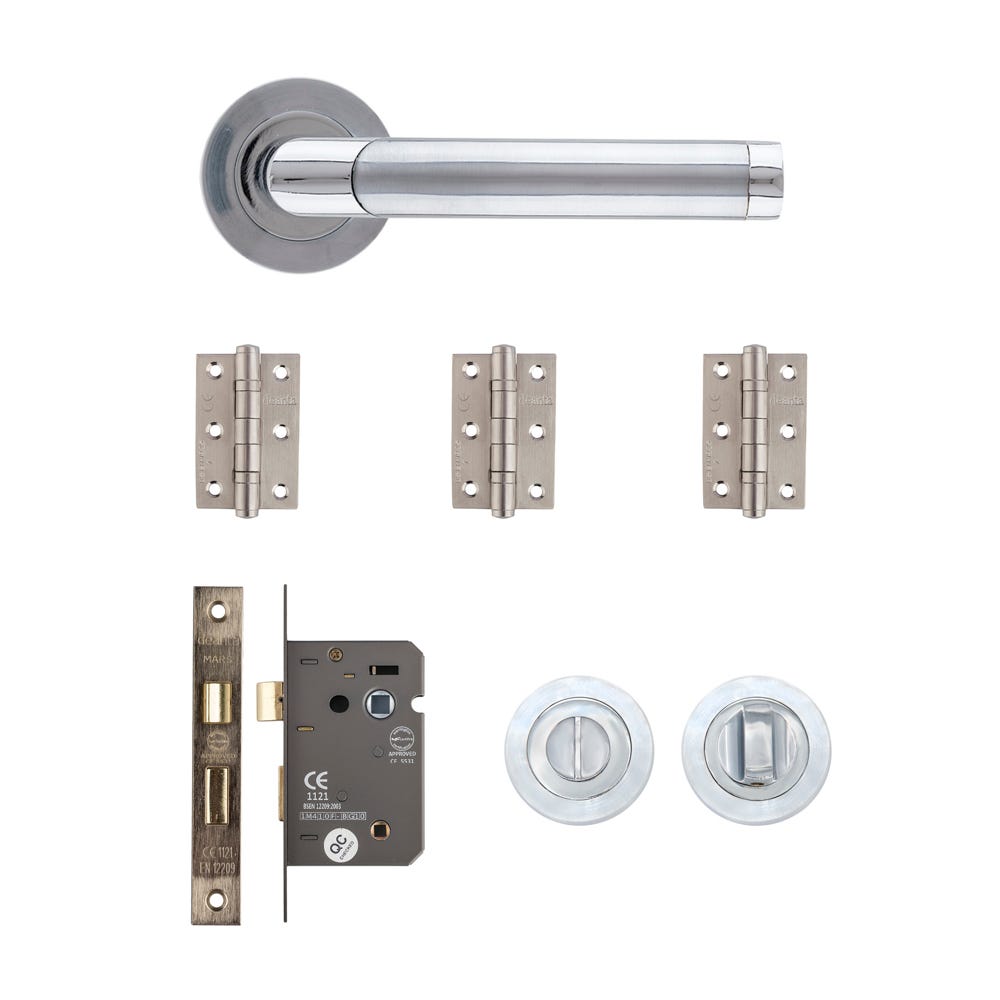 Deanta Augustus Bathroom Door Handle Kit Matt & Polished Chrome