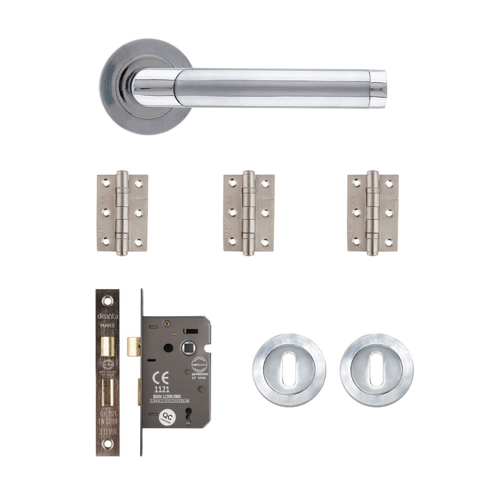 Deanta Augustus Mortice Door Handle Kit Matt & Polished Chrome