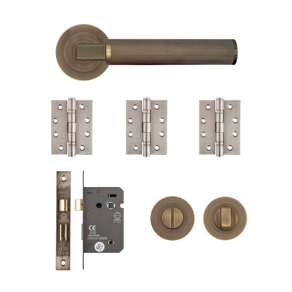 Deanta Delphi Bathroom Door Handle Kit Certifire Matt Antique Brass