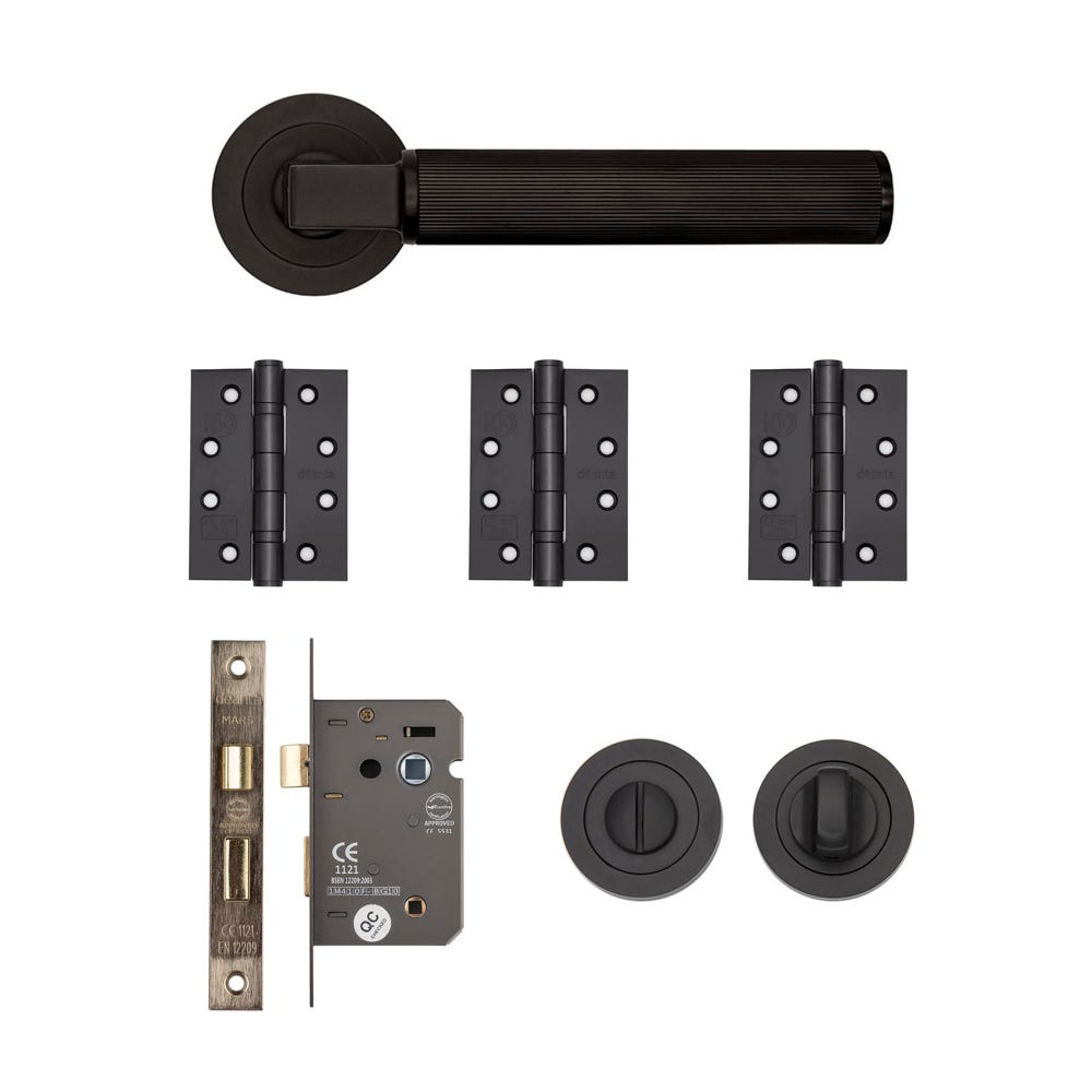 Deanta Delphi Bathroom Door Handle Kit Certifire Matt Black