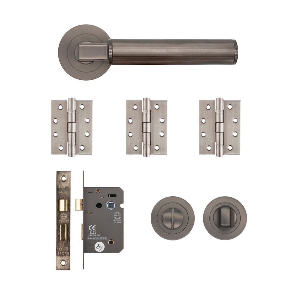 Deanta Delphi Bathroom Door Handle Kit Certifire Matt Satin Black Nickel