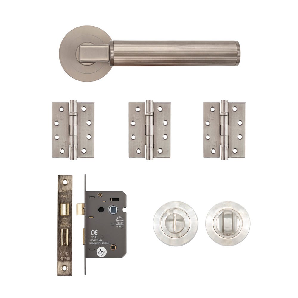 Deanta Delphi Bathroom Door Handle Kit Certifire Satin Nickel