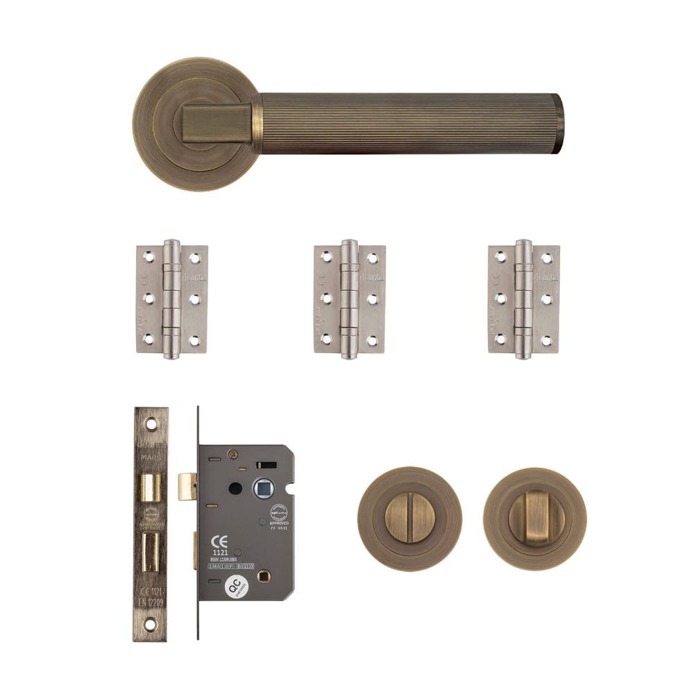 Deanta Delphi Bathroom Door Handle Kit Matt Antique Brass