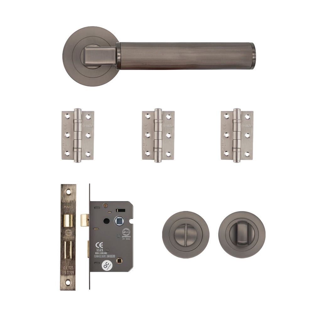 Deanta Delphi Bathroom Door Handle Kit Matt Satin Black Nickel