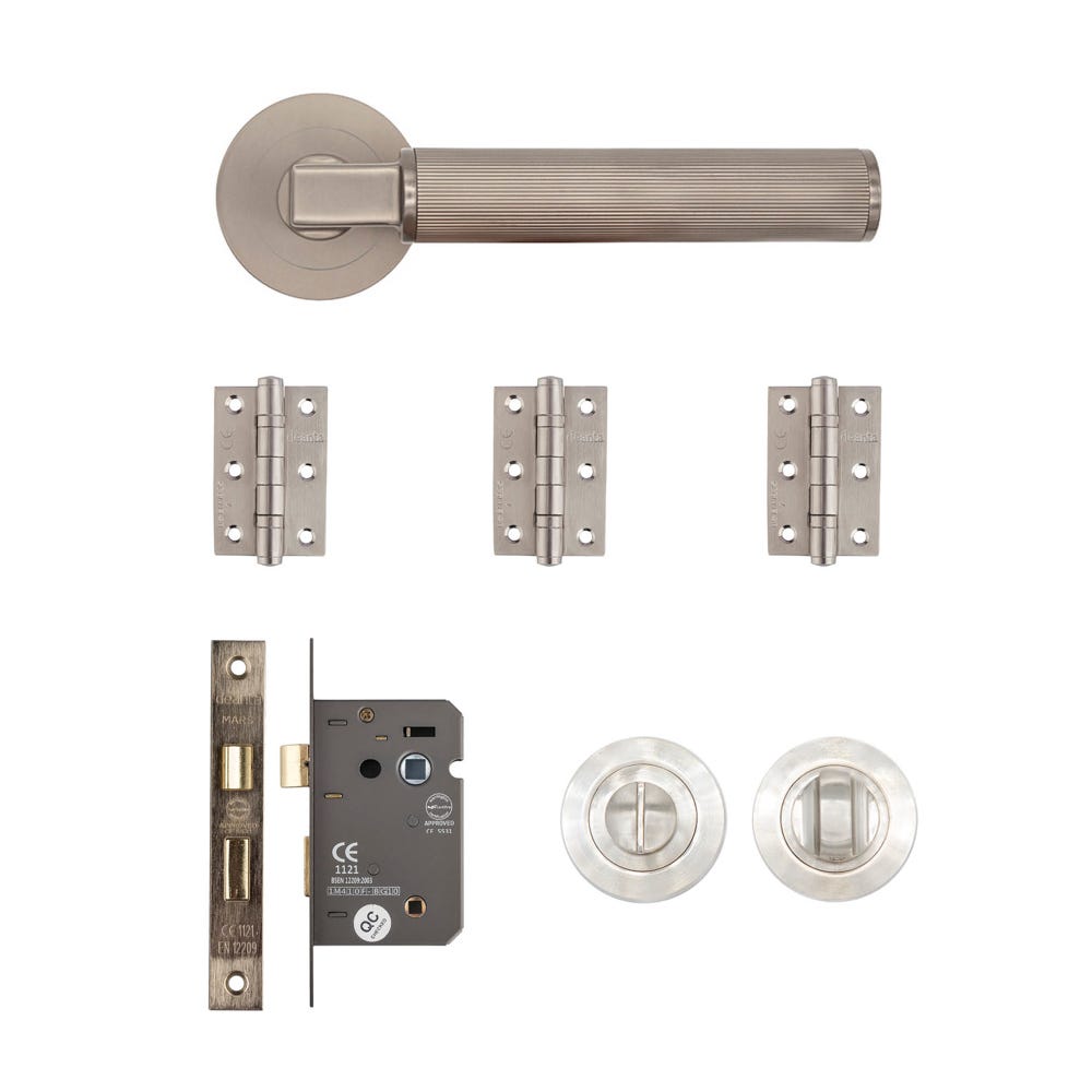 Deanta Delphi Bathroom Door Handle Kit Satin Nickel