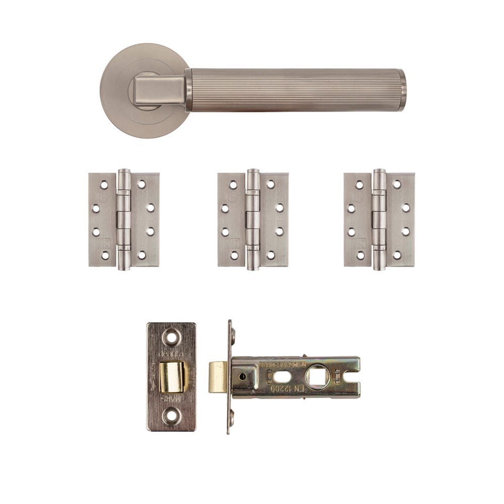 Deanta Delphi Latch Door Handle Kit Certifire Satin Nickel