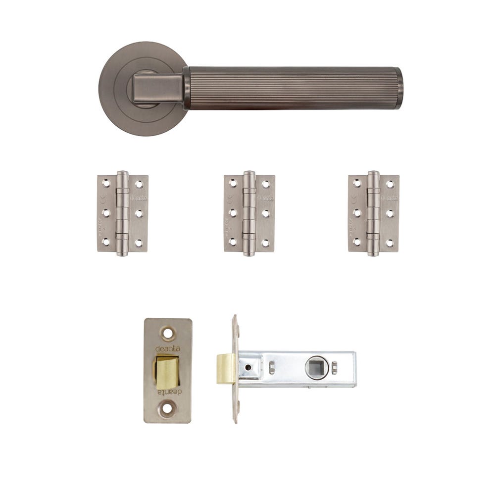 Deanta Delphi Latch Door Handle Kit Matt Satin Black Nickel