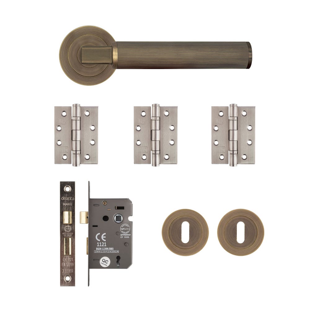 Deanta Delphi Mortice Door Handle Kit Certifire Matt Antique Brass