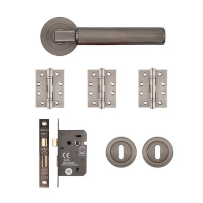 Deanta Delphi Mortice Door Handle Kit Certifire Matt Satin Black Nickel