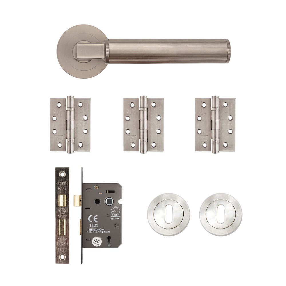 Deanta Delphi Mortice Door Handle Kit Certifire Satin Nickel