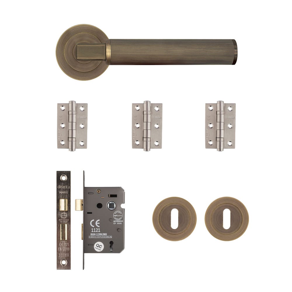 Deanta Delphi Mortice Door Handle Kit Matt Antique Brass