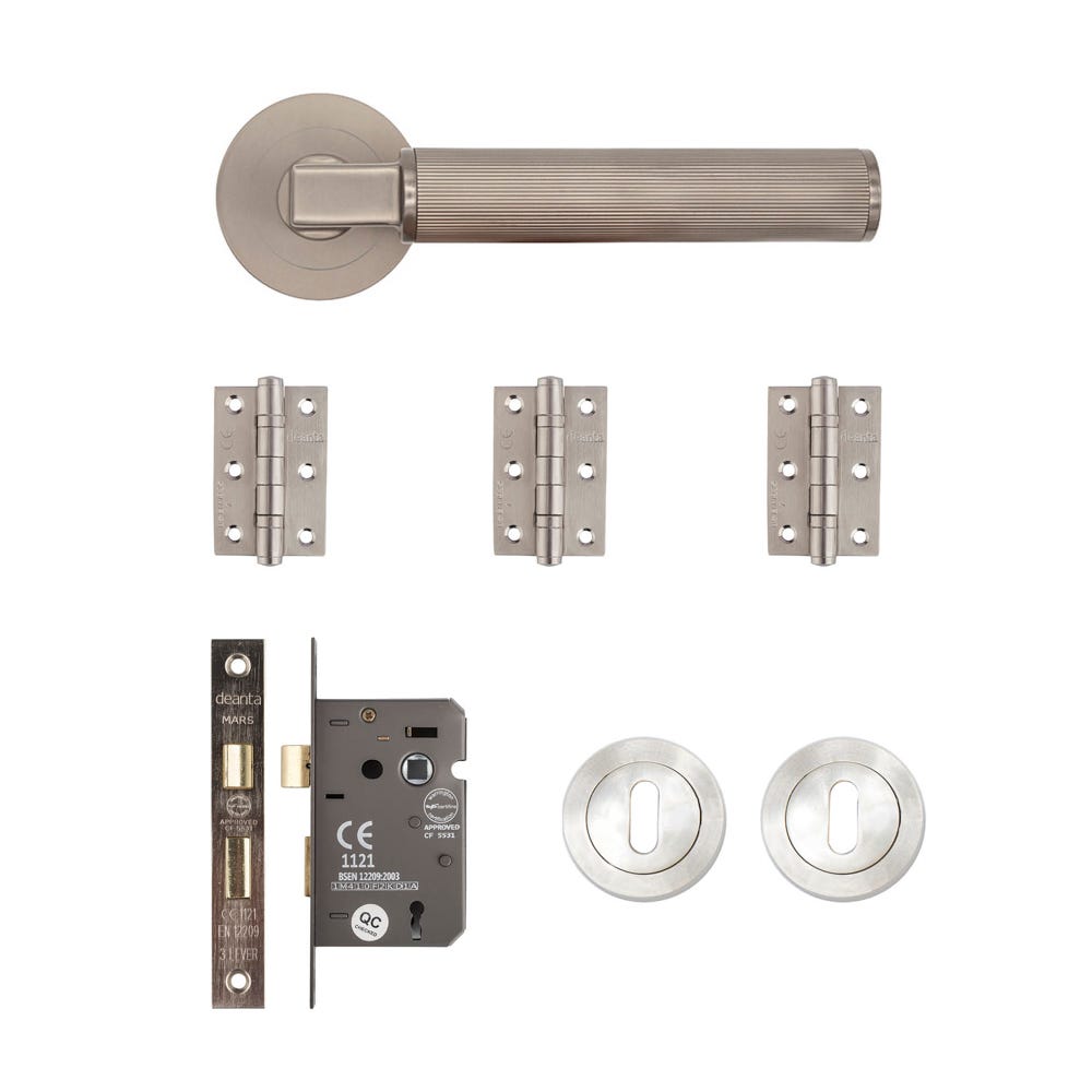 Deanta Delphi Mortice Door Handle Kit Satin Nickel