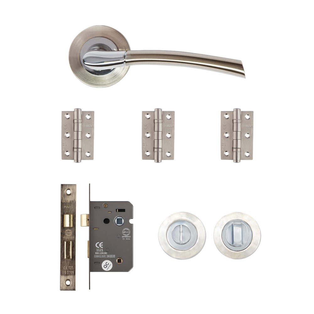 Deanta Hera Bathroom Door Handle Kit Satin Nickel Chrome