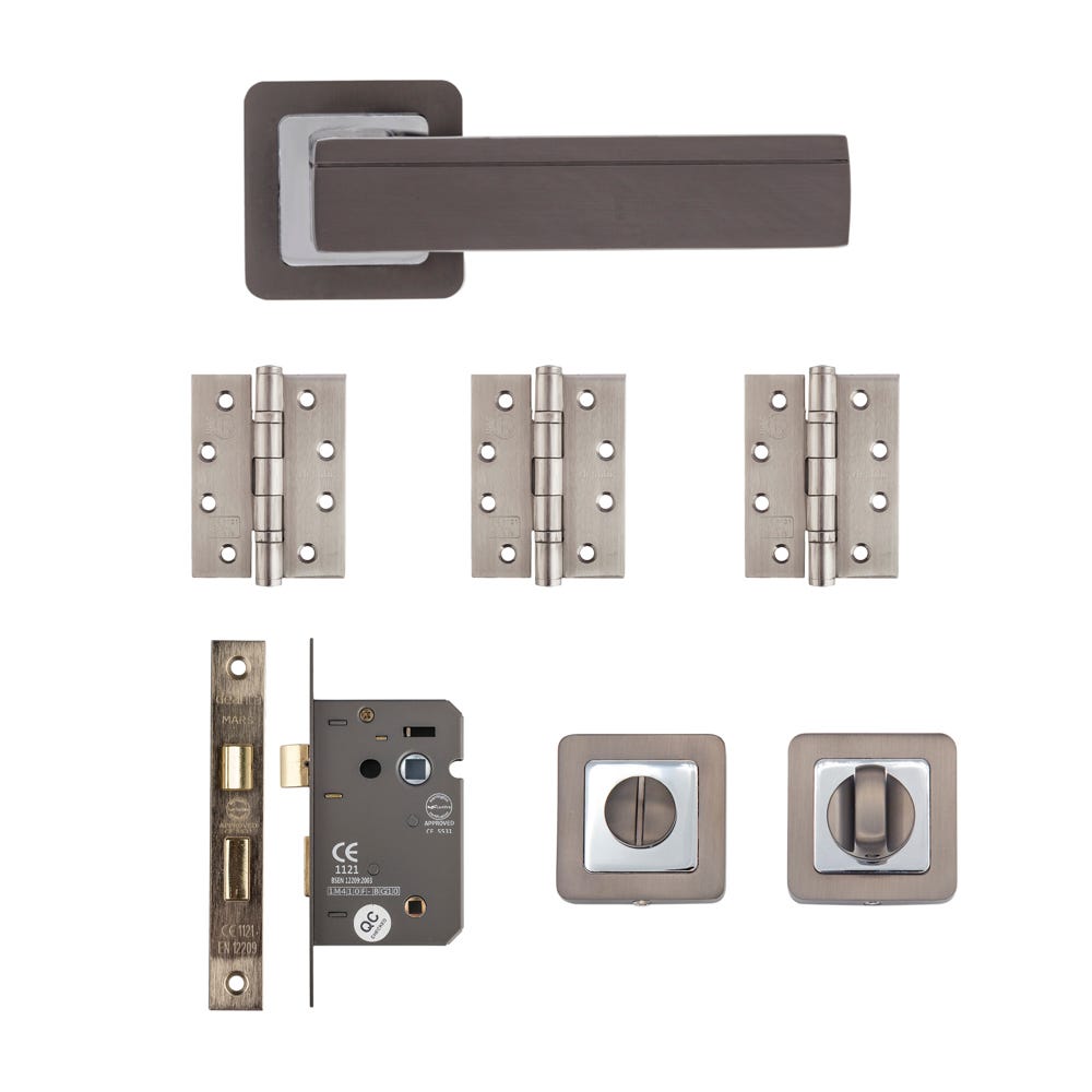 Deanta Invictus Bathroom Door Handle Kit Certifire Matt Satin Black
