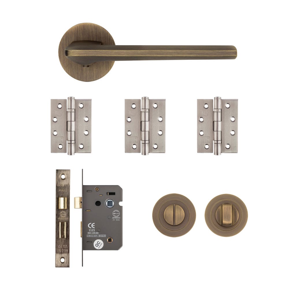 Deanta Ithaca Bathroom Door Handle Kit Certifire Matt Antique Brass