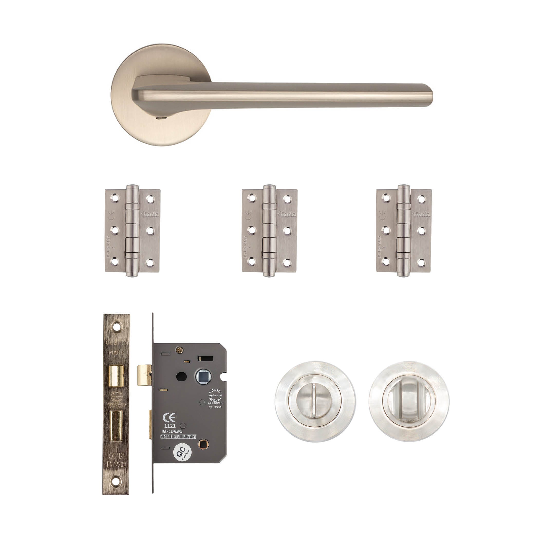 Deanta Ithaca Bathroom Door Handle Kit Satin Nickel