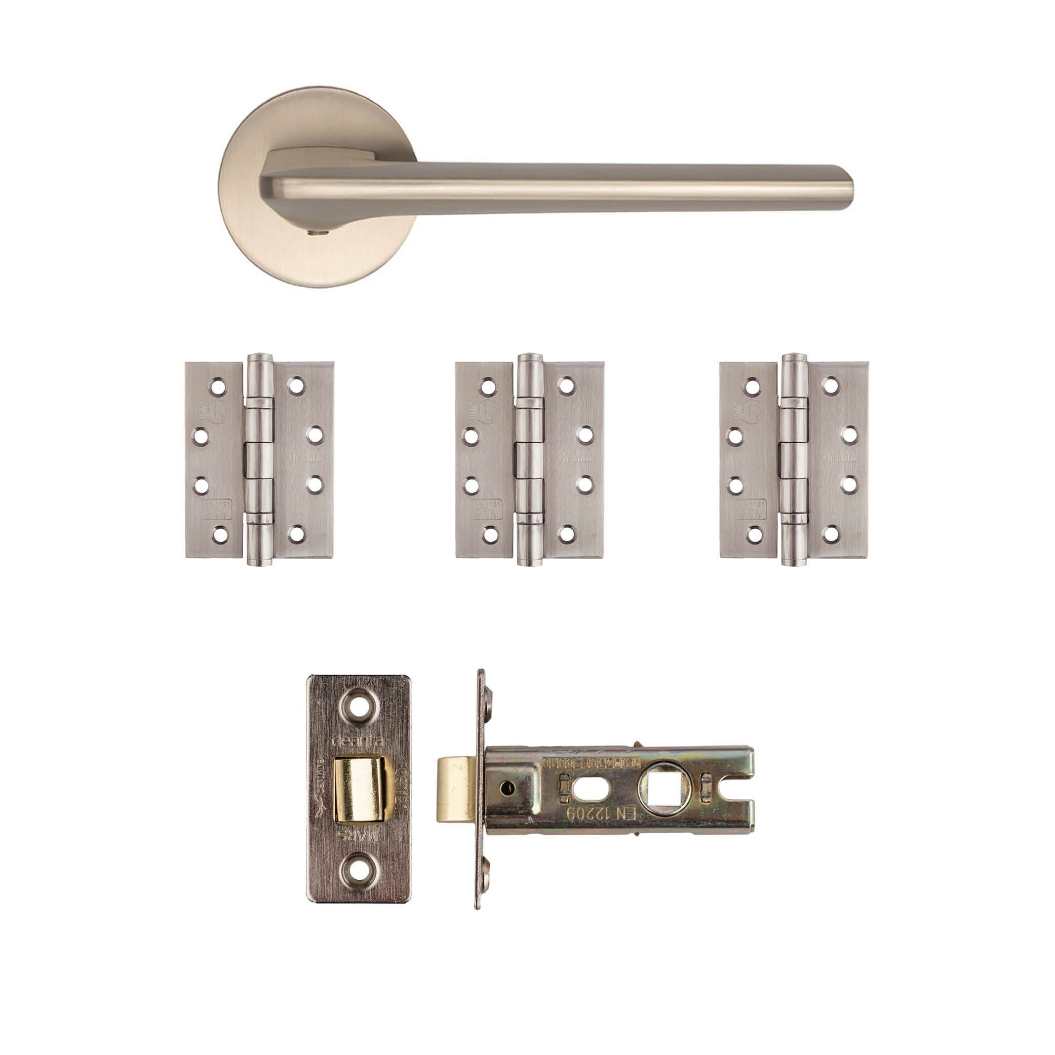 Deanta Ithaca Latch Door Handle Kit Certifire Satin Nickel
