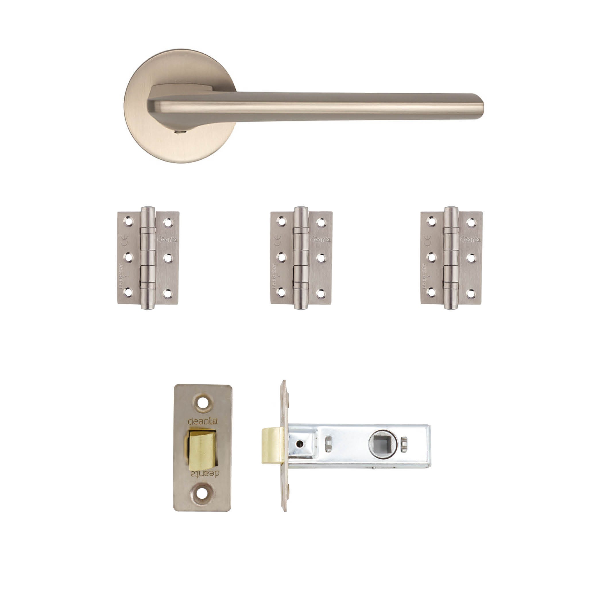 Deanta Ithaca Latch Door Handle Kit Satin Nickel