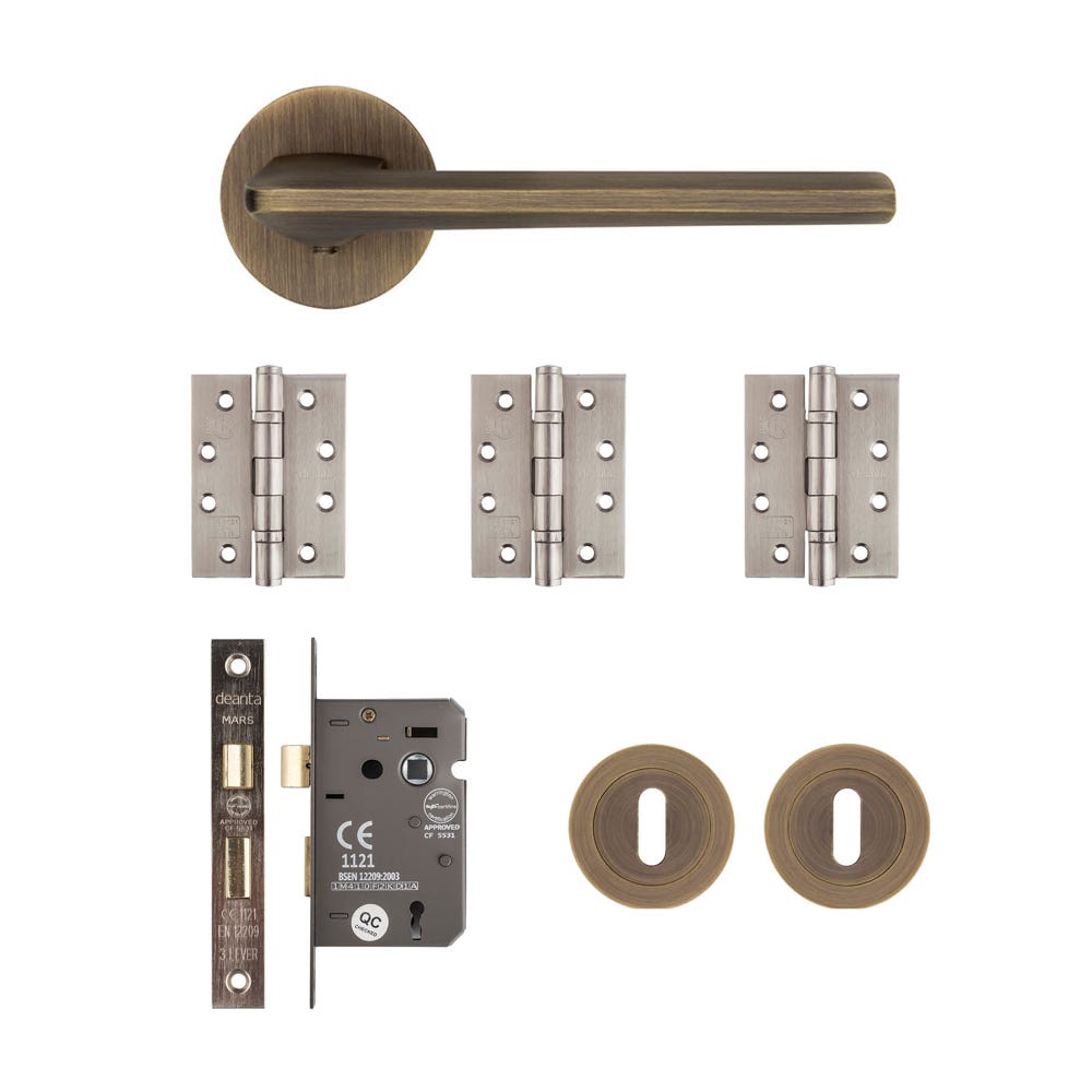 Deanta Ithaca Mortice Door Handle Kit Certifire Matt Antique Brass
