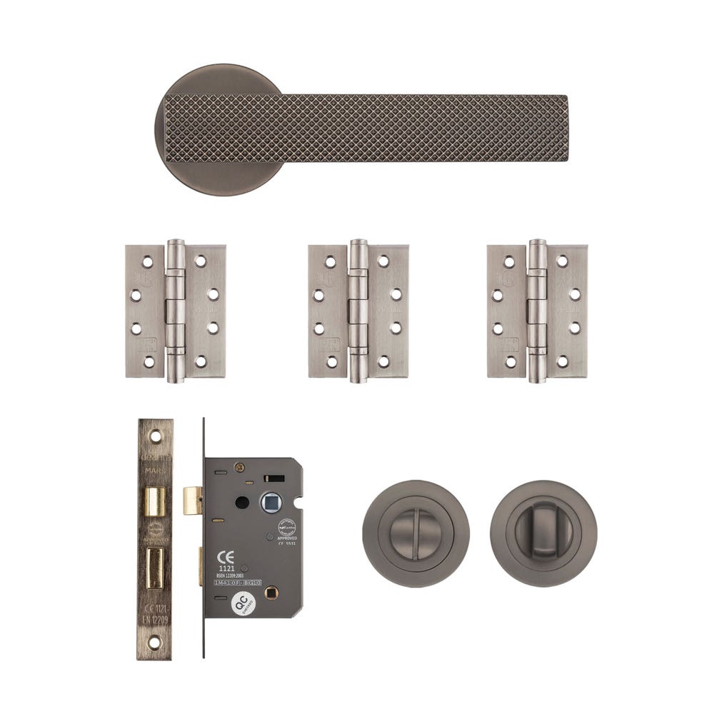 Deanta Olympia Bathroom Door Handle Kit Certifire Matt Satin Black Nickel