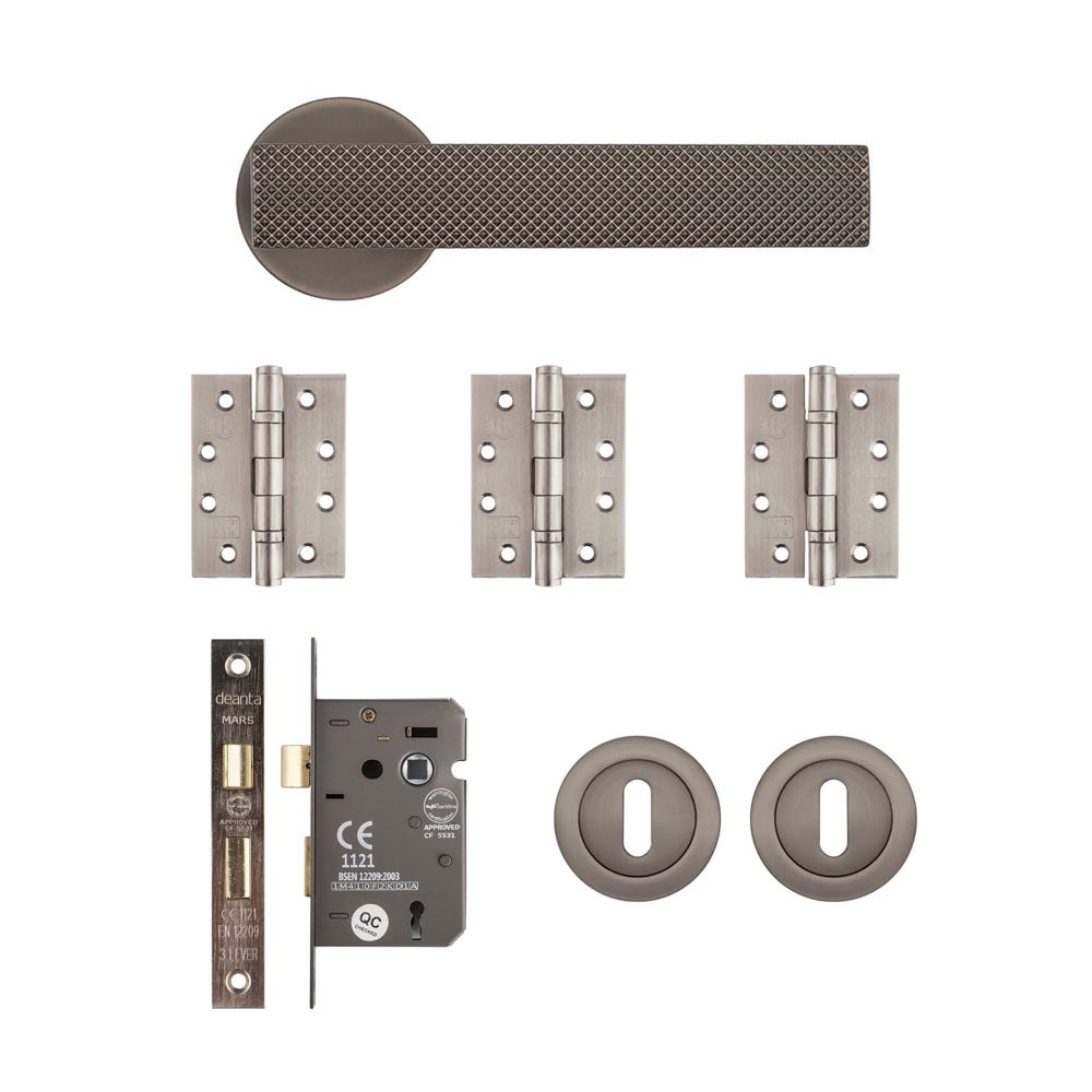 Deanta Olympia Mortice Door Handle Kit Certifire Matt Satin Black Nickel