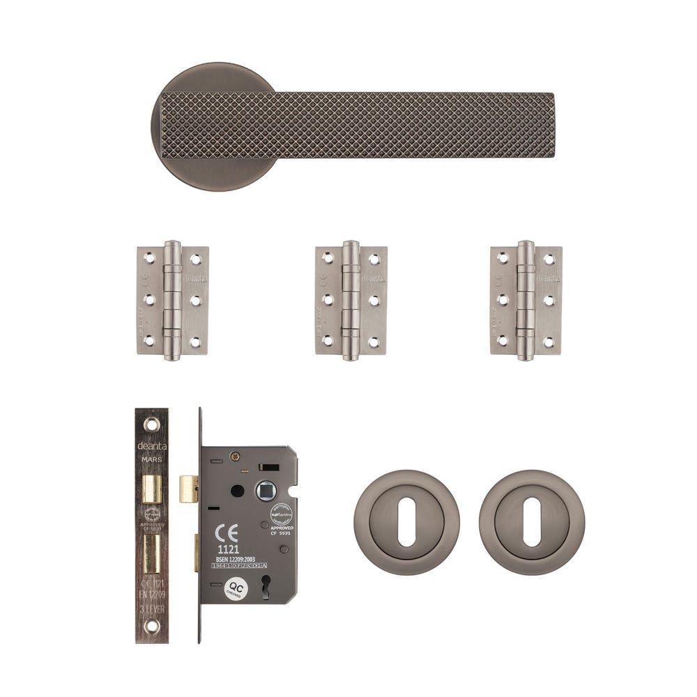 Deanta Olympia Mortice Door Handle Kit Matt Satin Black Nickel