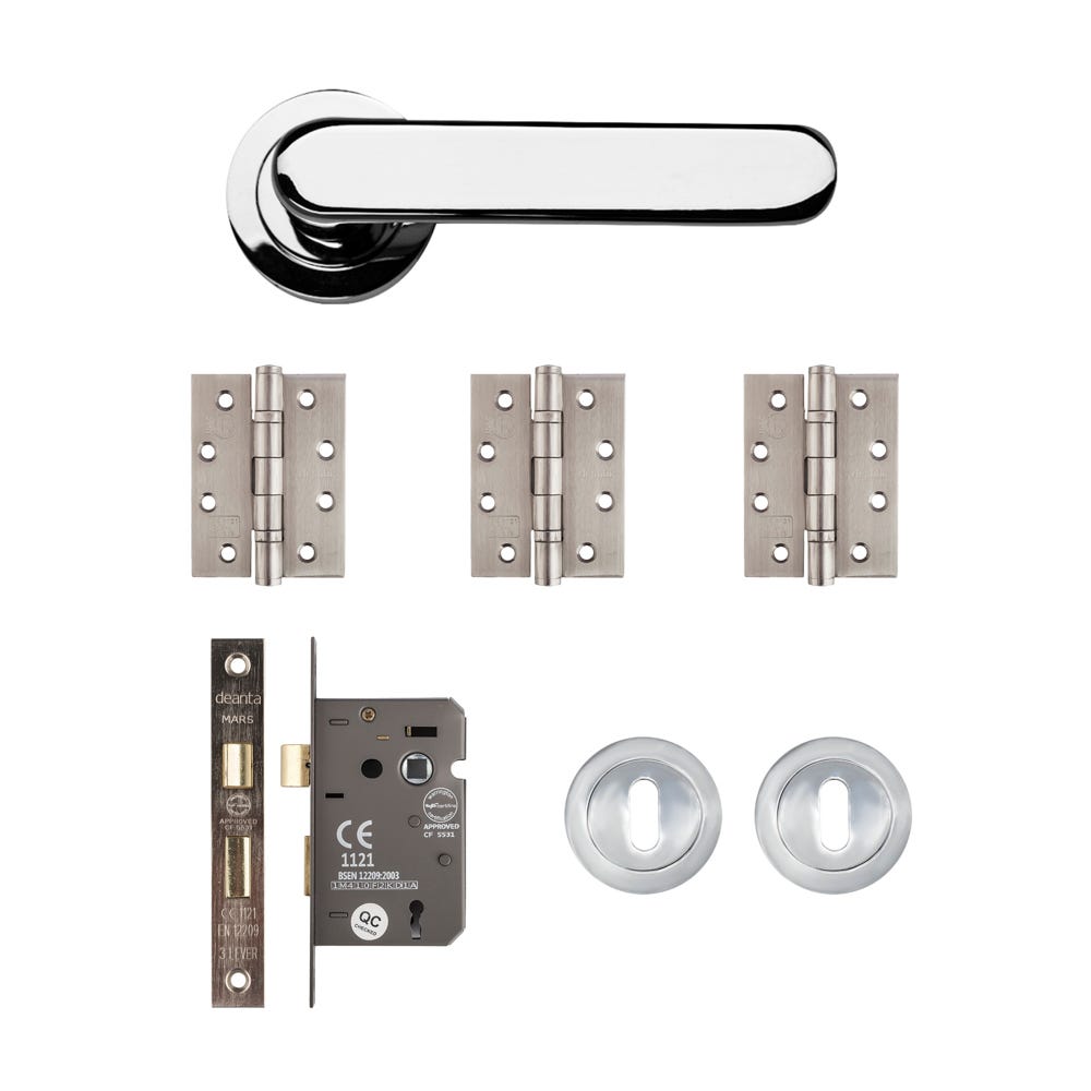 Deanta Parga Mortice Door Handle Kit Certifire Polished Chrome