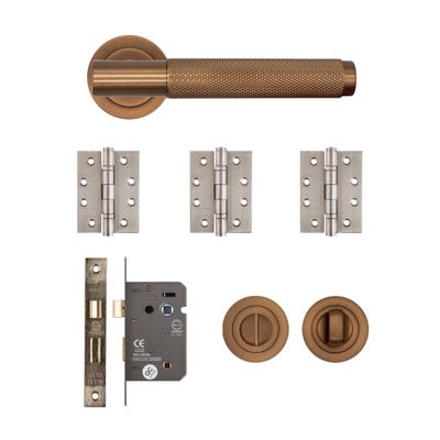 Deanta Sparta Bathroom Door Handle Kit Certifire Dark Rose Gold