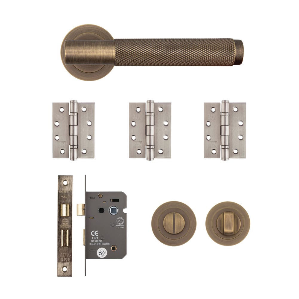 Deanta Sparta Bathroom Door Handle Kit Certifire Matt Antique Brass