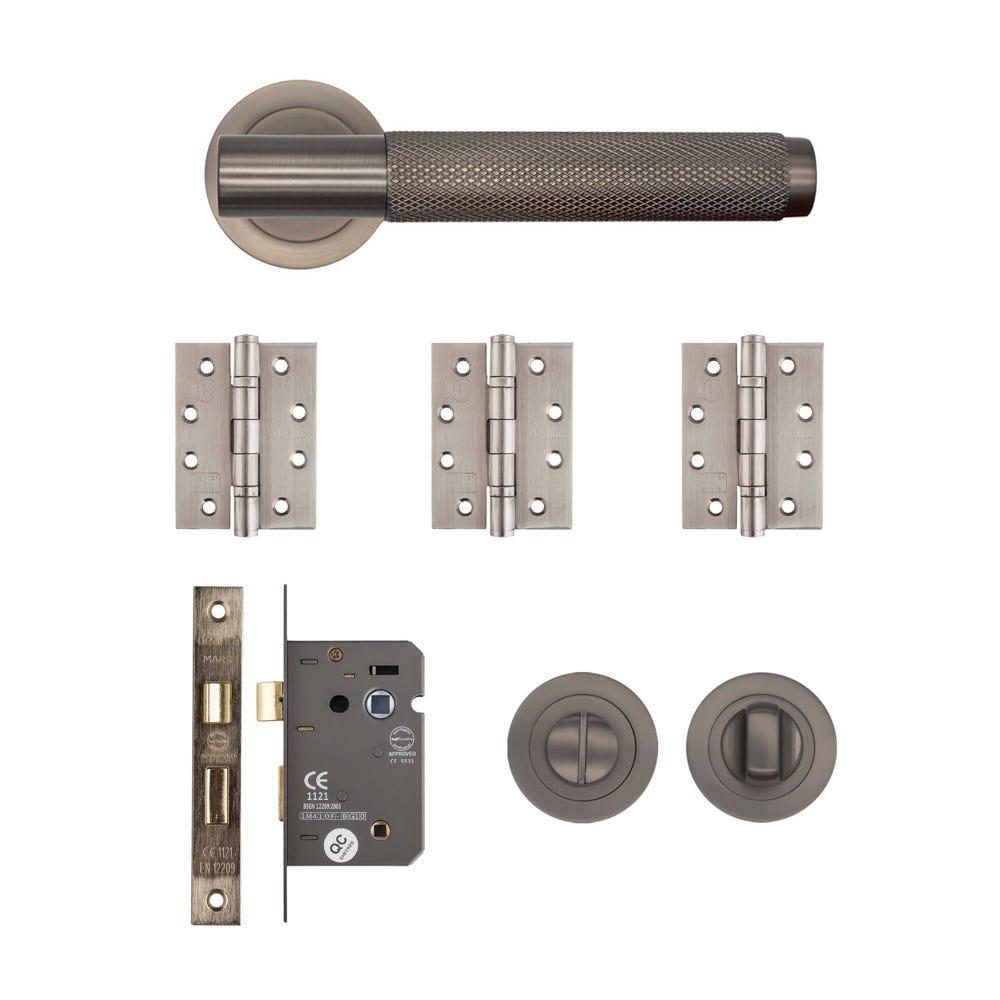 Deanta Sparta Bathroom Door Handle Kit Certifire Matt Satin Black Nickel