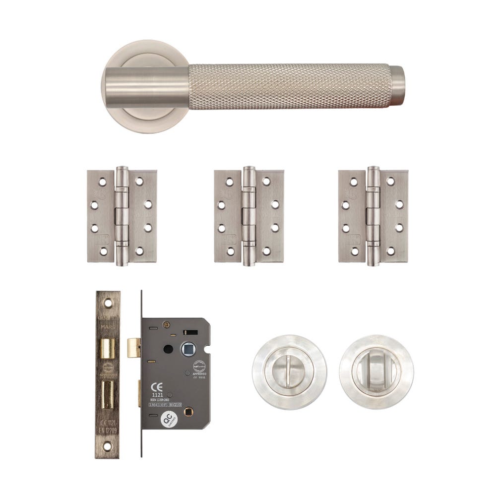 Deanta Sparta Bathroom Door Handle Kit Certifire Satin Nickel