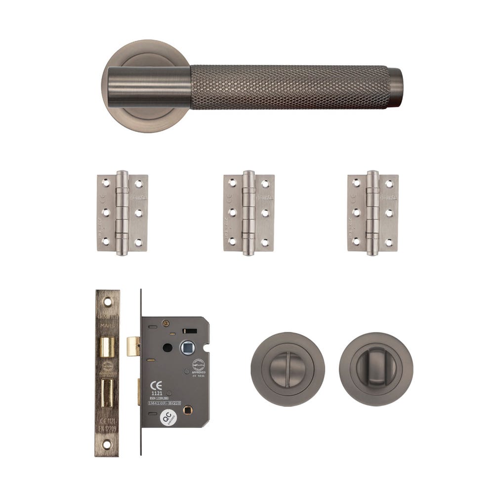 Deanta Sparta Bathroom Door Handle Kit Matt Satin Black Nickel
