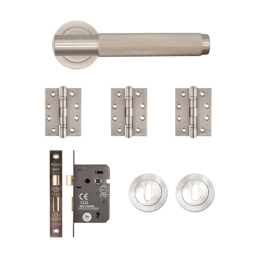 Deanta Sparta Mortice Door Handle Kit Certifire Satin Nickel