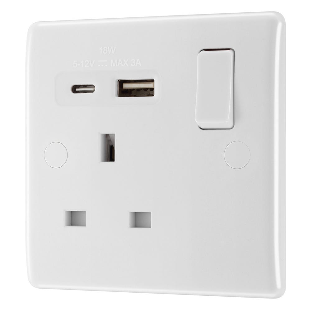 Atlectric Type-C Universal Power Socket 13A With USB Type C Charge Port 18W 4A Black White Gray