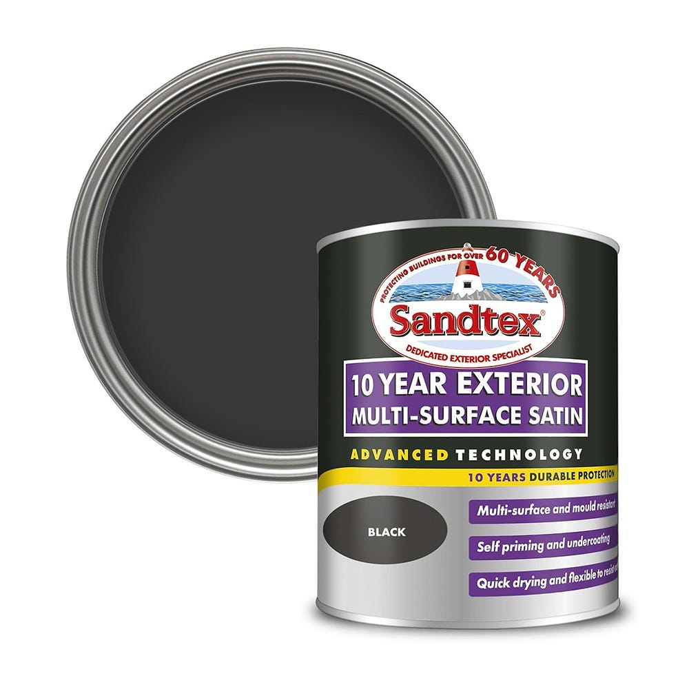 Sandtex 10 Year Multi Surface Satin Exterior Paint Black 750ml