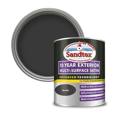 Sandtex 10 Year Multi Surface Satin Exterior Paint Black 750ml