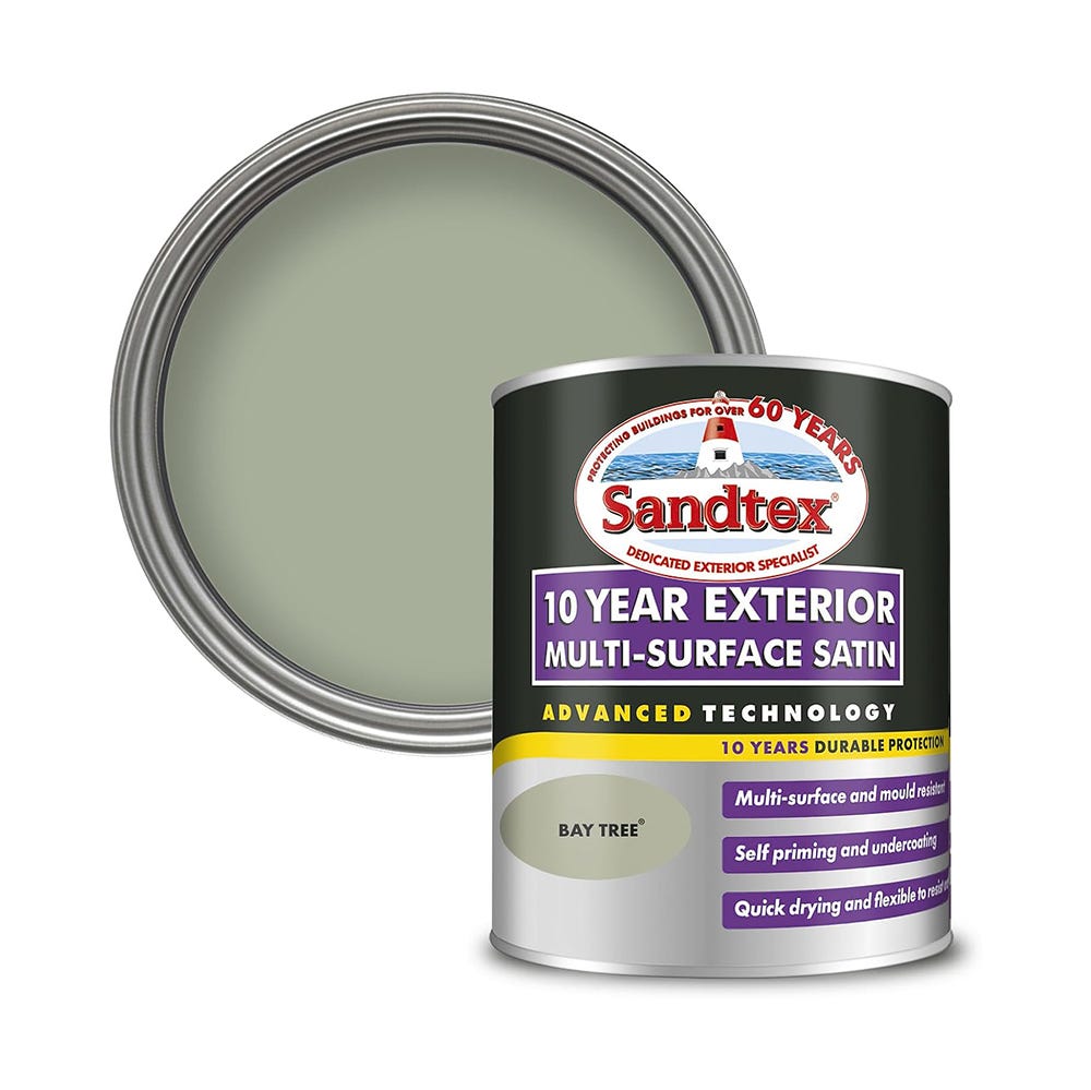 Sandtex 10 Year Multi Surface Satin Exterior Paint Bay Tree 750ml