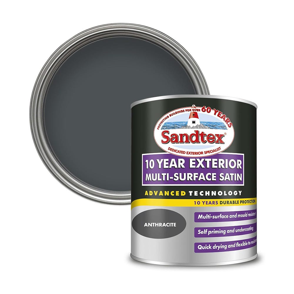 Sandtex 10 Year Multi Surface Satin Exterior Paint Anthracite 750ml