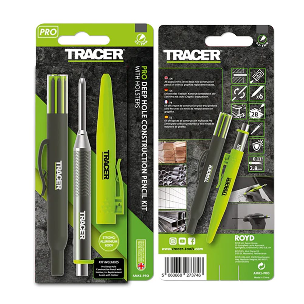 Tracer Pro Series Deep Hole Construction Pencil & Replacement Leads Kit